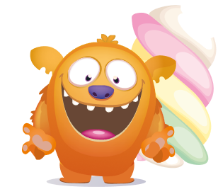 Mostro arancione con marshmallow mangiato