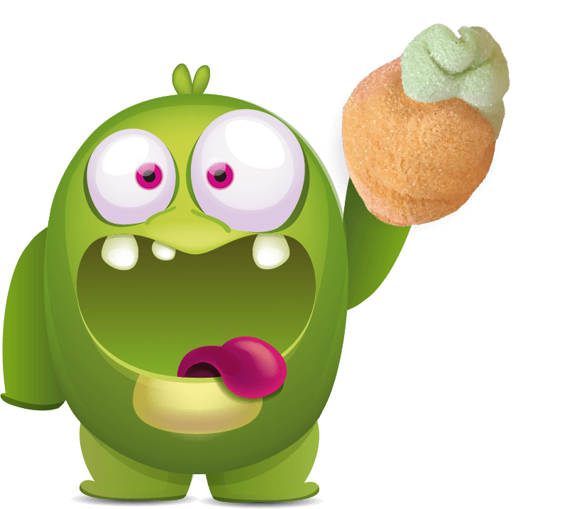 Mostro verde Bulgari con un marshmallow 3D jelly a forma di pesca