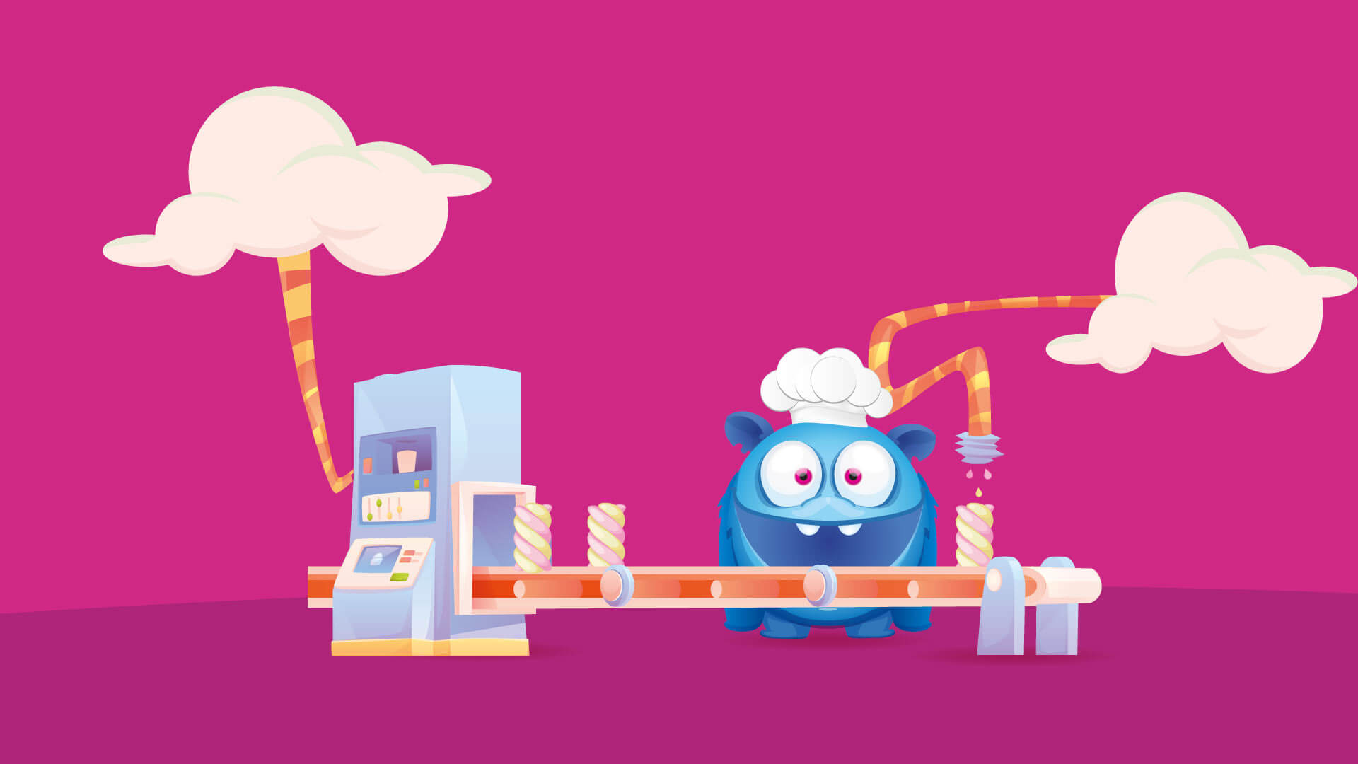 Bulgari Agostino Factory, advertising con la catena di produzione dei marshmallow